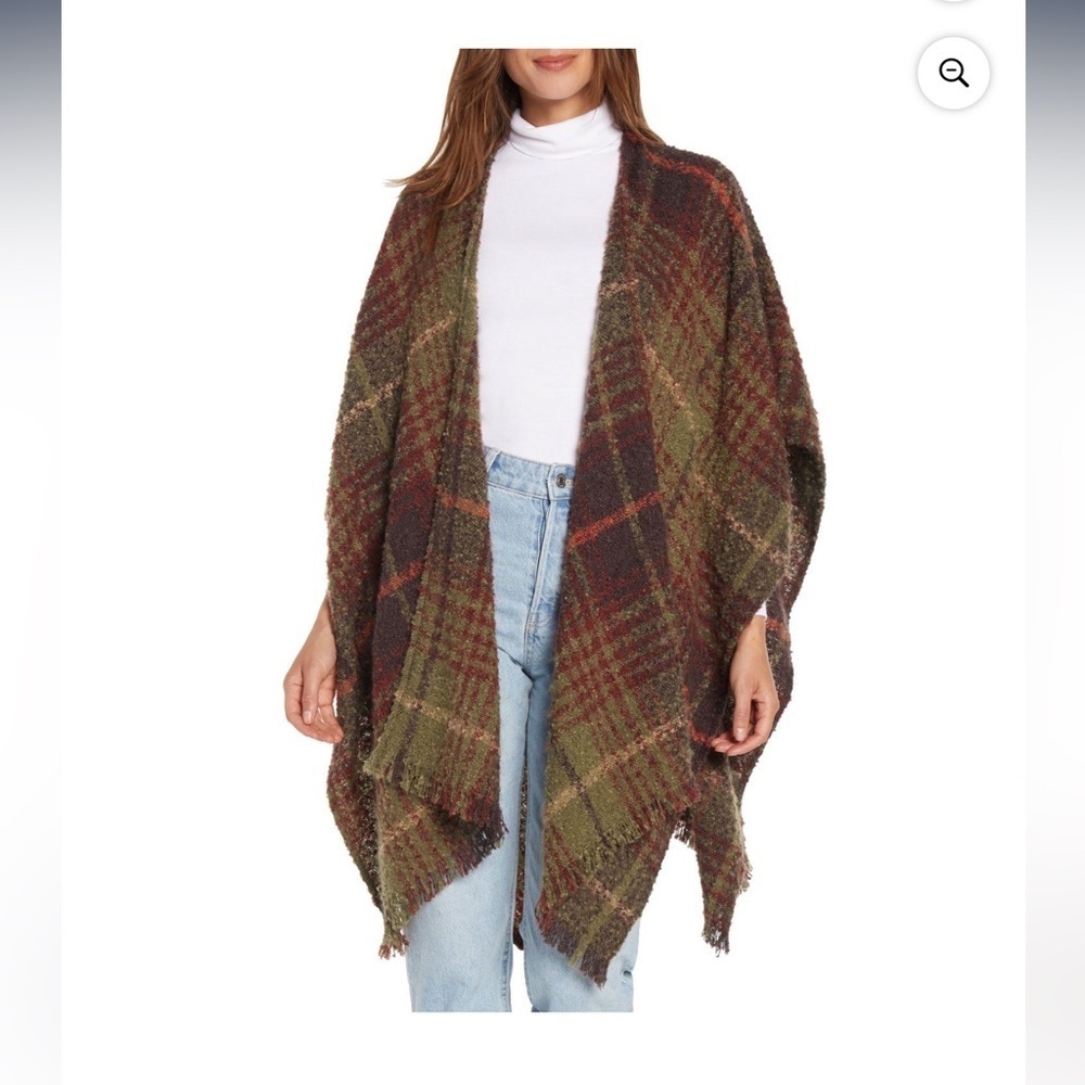 Woolrich Women's Multi Boucle Plaid Shawl One Size Polyester Knit Sweater